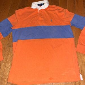 Ralph Lauren Men's Orange and Blue Polo Shirt